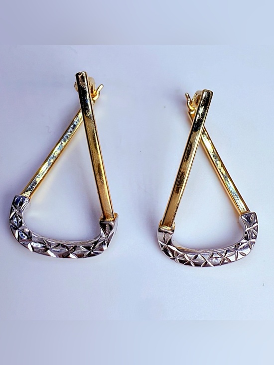 Boutique Jewelry - Two-Tone Gold and Silver Geometric Drop Earrings - Women Jewelry